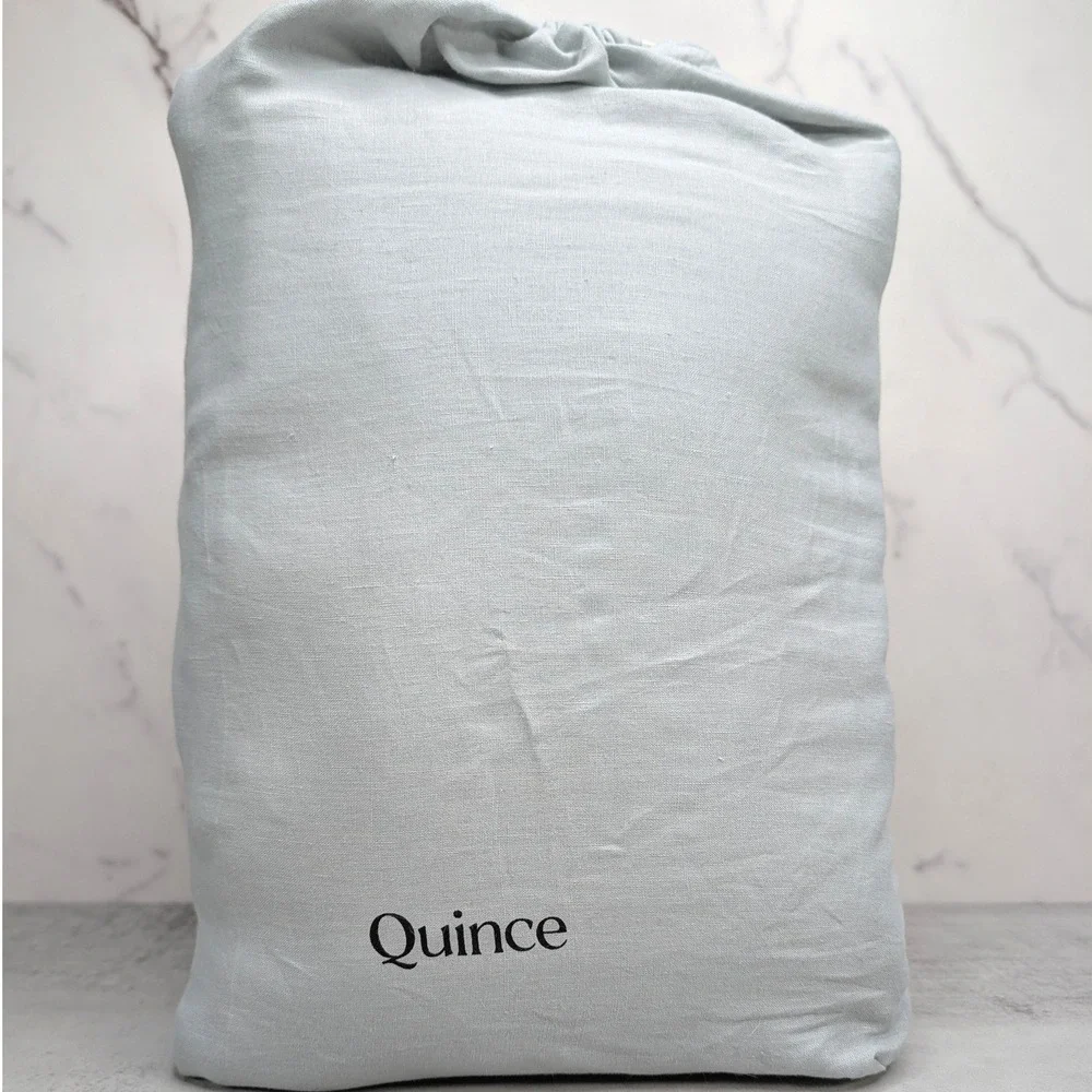 Quince European Linen Double Flange Duvet Cover Mist Full Queen Blue Grey